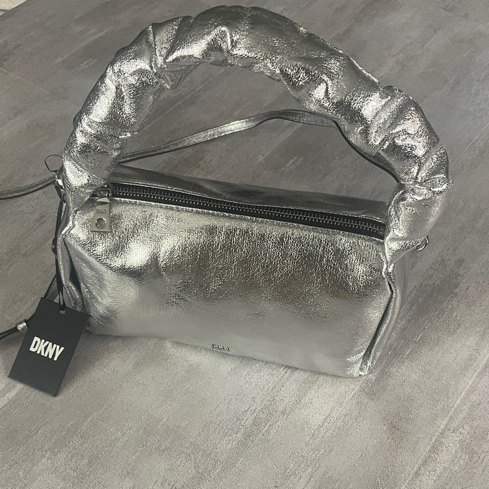 DKNY Stasia Metallic Silver Demi Crossbody Bag-NWT